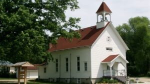 White church in the countryside.